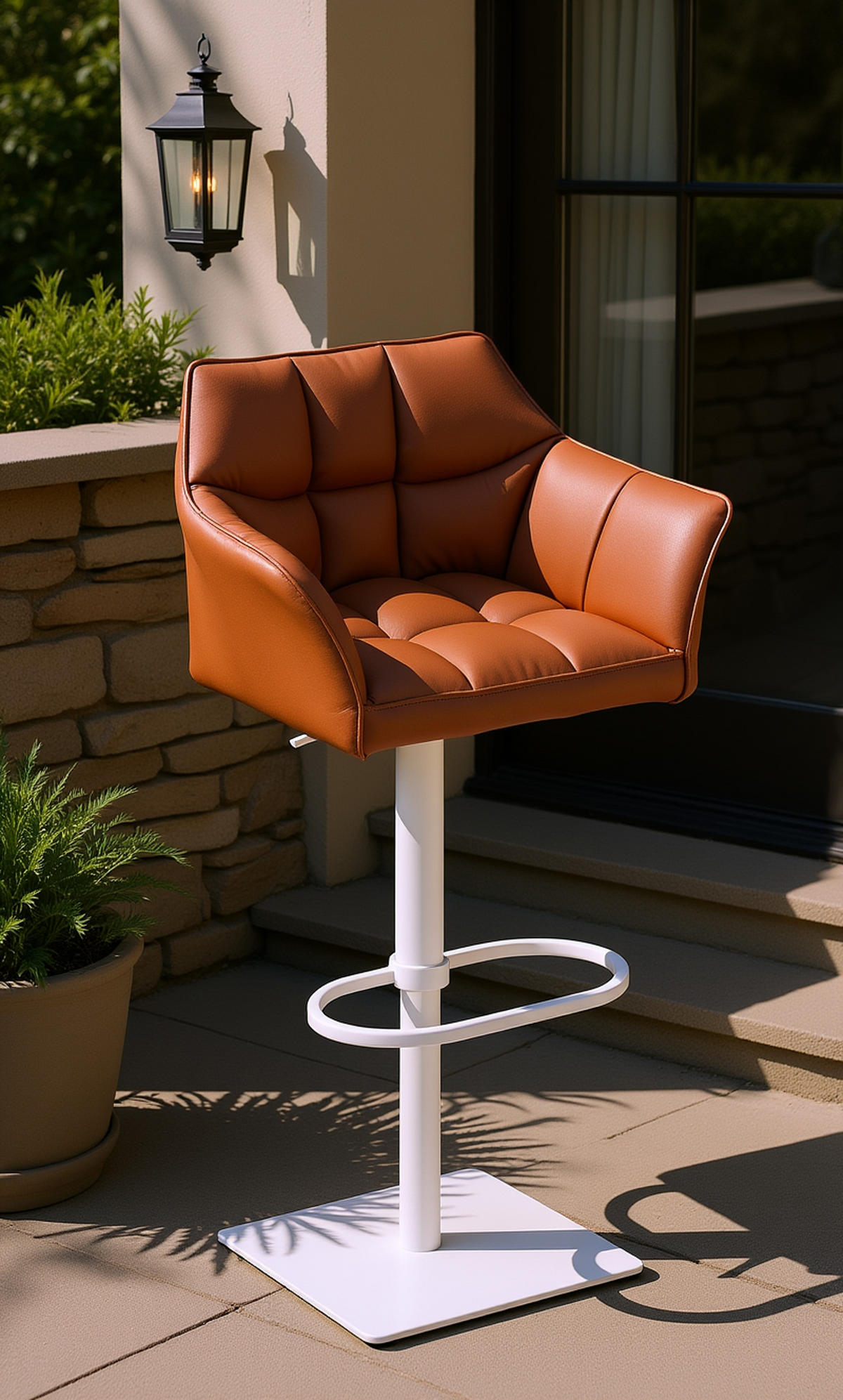 BARHOCKER 2er Set Damaskus Kunstleder weiß hellbraun - Braun/Weiß, Textil/Metall (64/110/48cm) - TPFLiving