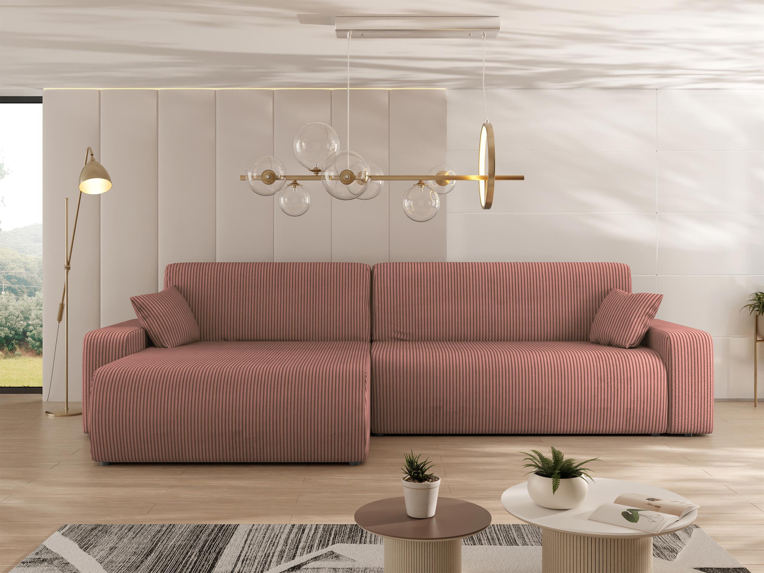ECKSOFA Piano L Cord - Schwarz/Rosa, Holz/Kunststoff (274/145cm) - MIRJAN24
