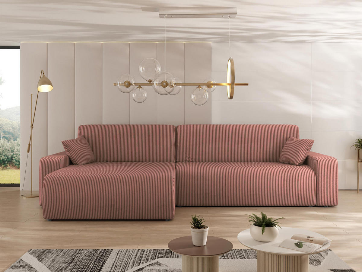 ECKSOFA Piano L Cord - Schwarz/Rosa, Holz/Kunststoff (274/145cm) - MIRJAN24