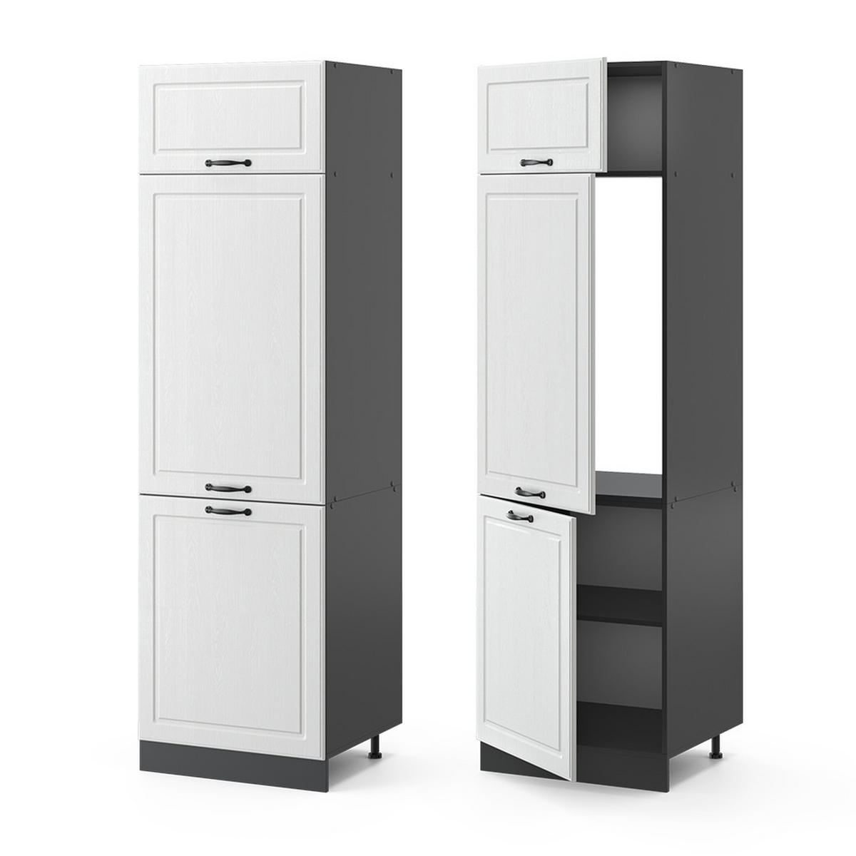 KÜHLUMBAUSCHRANK R-Line Weiß Landhaus 60 cm - Anthrazit/Weiß, Holzwerkstoff (60/206.8/57.2cm) - Vicco