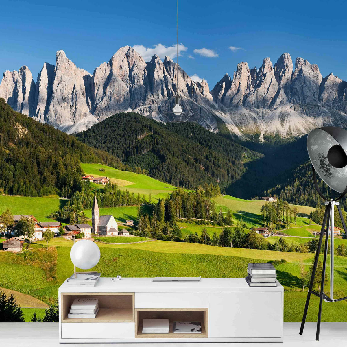 FOTOTAPETE Geislerspitzen in Südtirol 240/240 cm - Grün, Papier (240/240cm) - Bilderwelten