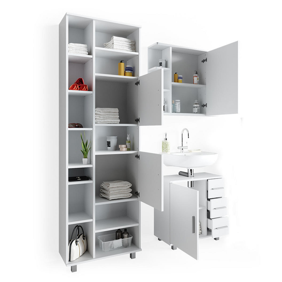 BADMÖBEL-SET Ilias Weiß 3 Teile, mit Unterschrank 60 cm - Weiß, Holzwerkstoff (60/60.8/33cm) - Vicco