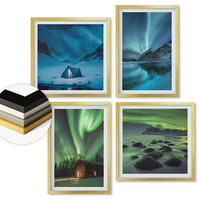 WANDBILDER 4er Set - 50x50 cm & 40x60 cm Goldrahmen - Winterlandschaften, Nordlichter, Berge - Goldfarben, Kunststoff (50/50cm) - ArtPrintCave