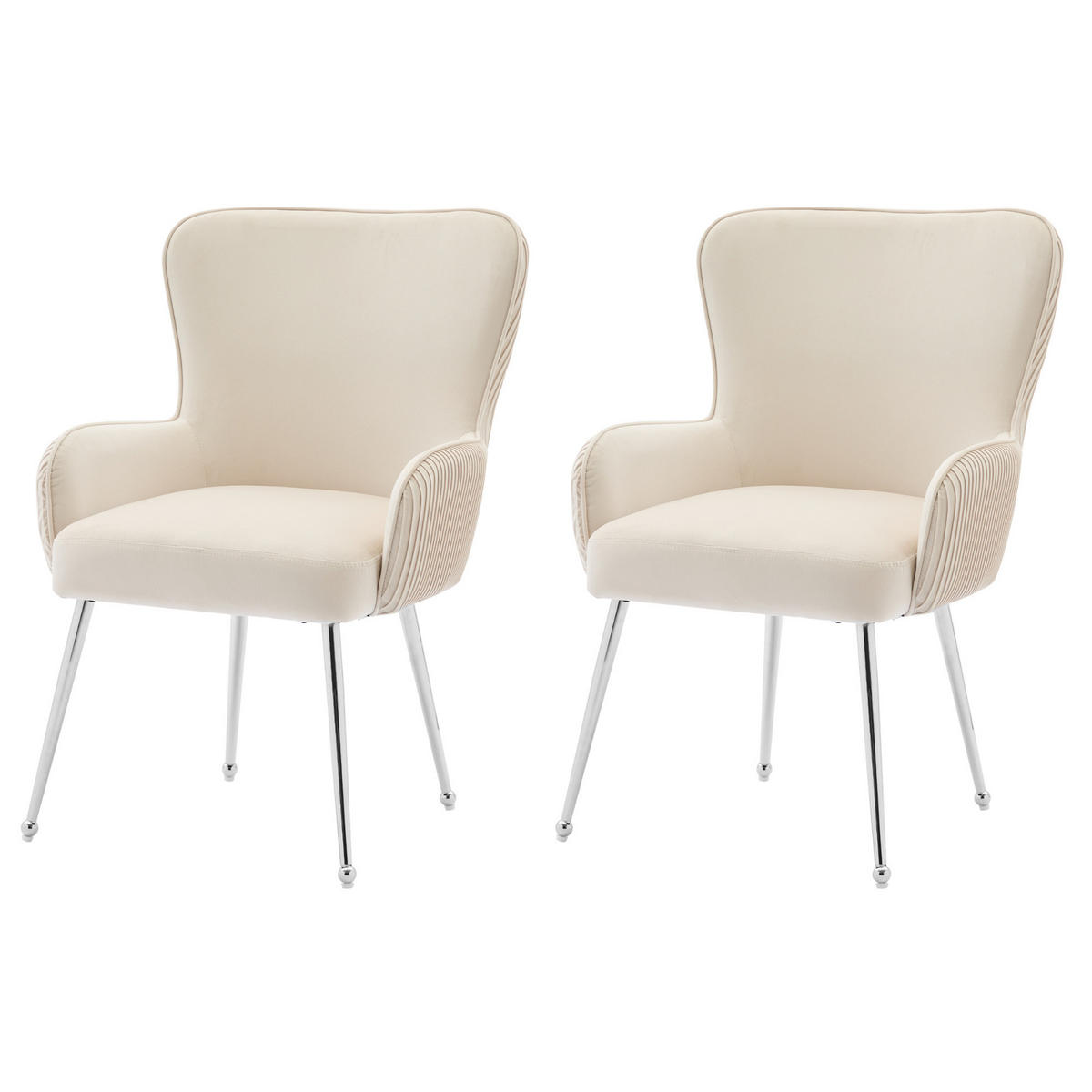 ESSZIMMERSTUHL 2er Set Samt Lounge Beige Silber Armlehnen - Beige, Textil (59.5/87/57cm) - FLIEKS