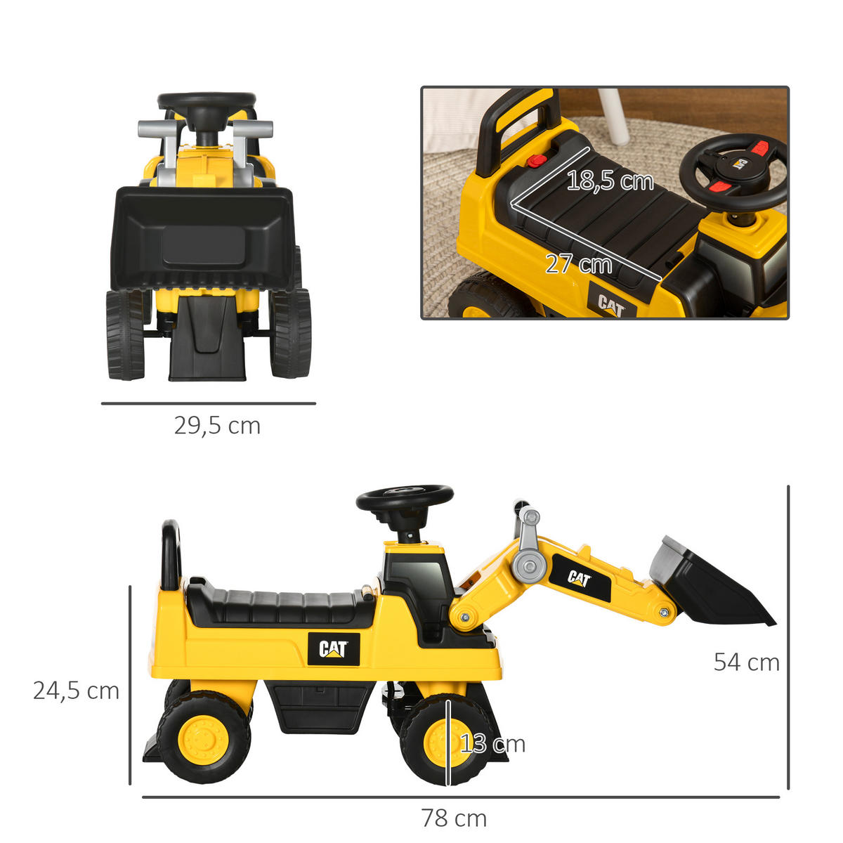KINDER RUTSCHAUTO, Gelb, PP+ Metall - Gelb, Kunststoff (78/29.5/54cm) - HOMCOM
