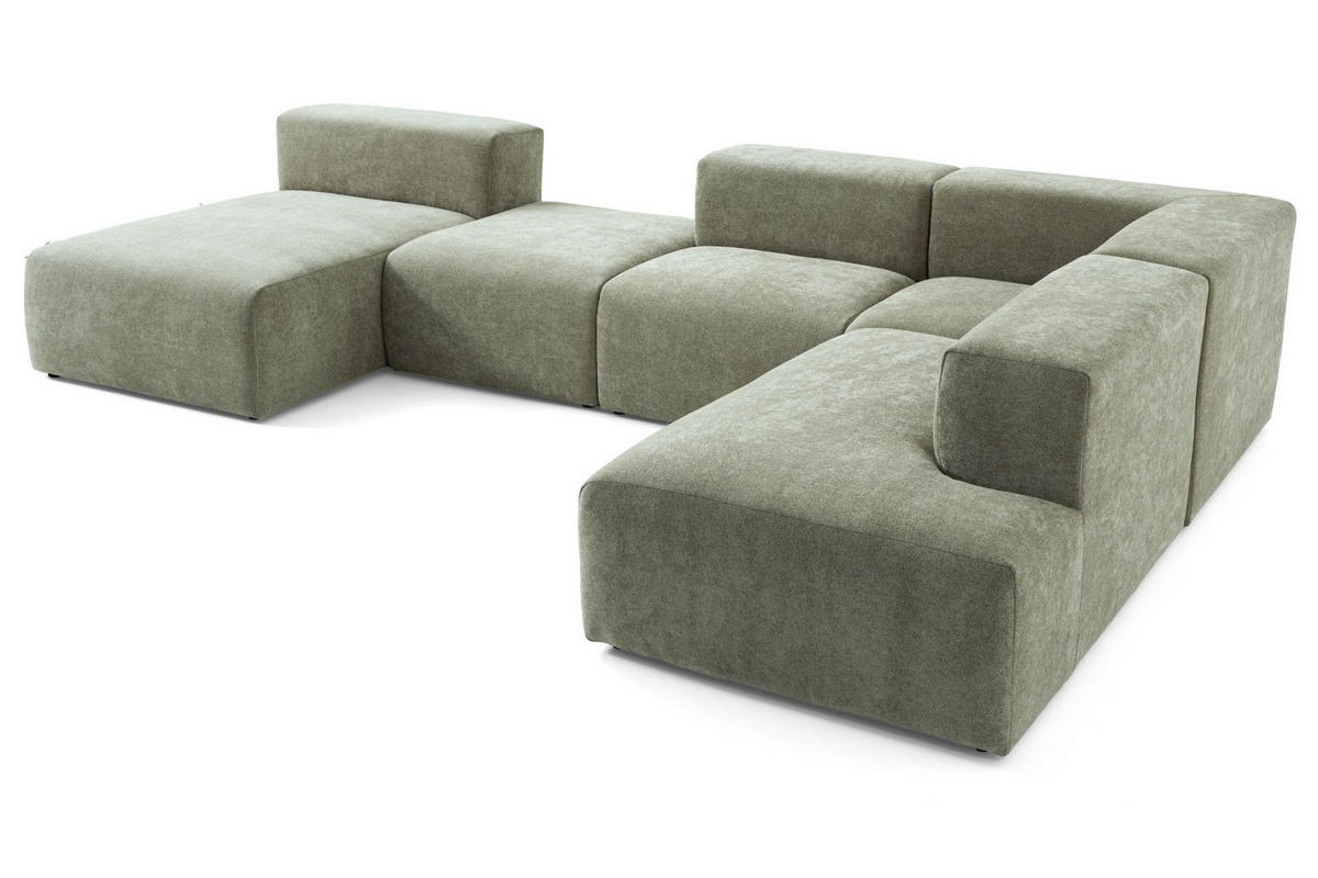 5-SITZER modulares Wohnlandschaft U XXL HEAVEN SET 6 Rechts, Breite 375 cm Webstoff Grün - Schwarz/Grün, Holz/Kunststoff (245/73/375cm) - Muffo