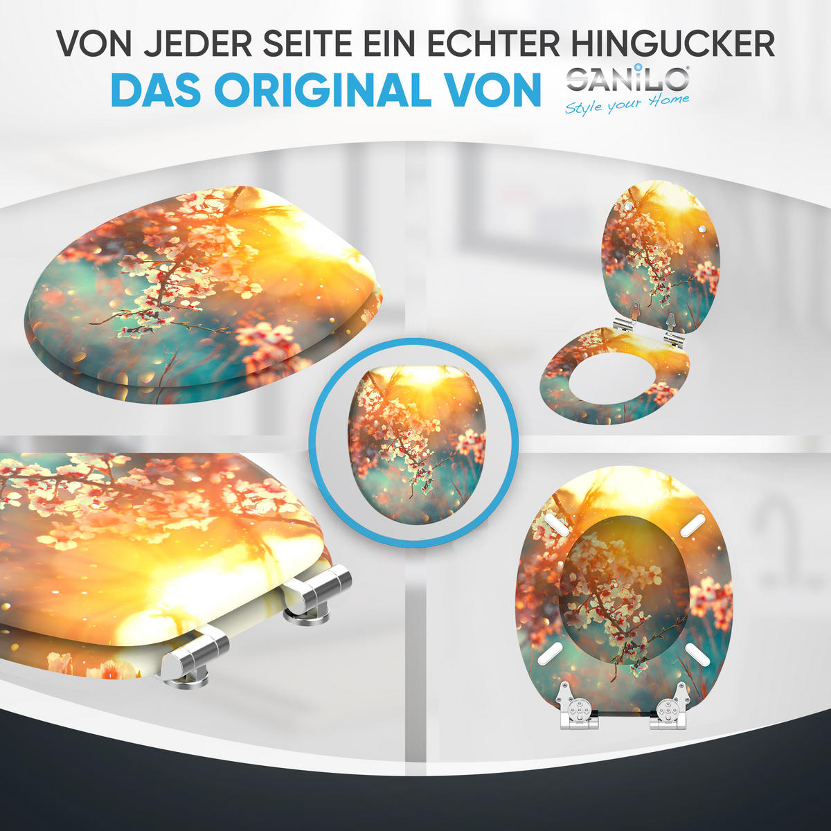 WC-SITZ mit Absenkautomatik Kirschblüte - Orange, Holzwerkstoff (38/6/47cm) - Sanilo