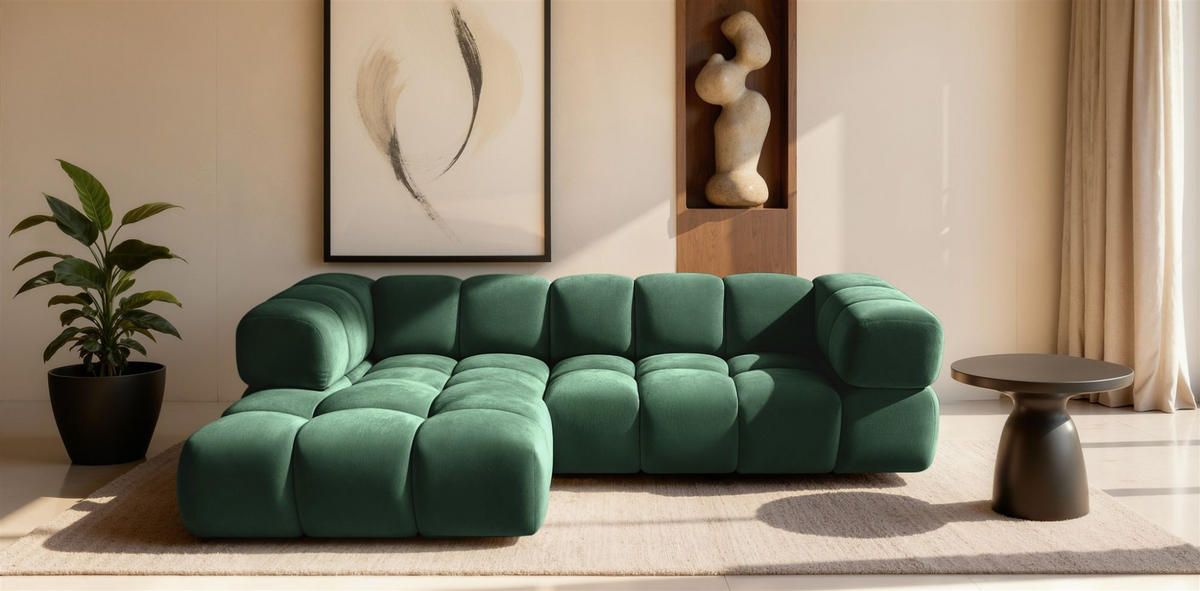 ECKSOFA Blanche In Bluvel - Grün, Holzwerkstoff/Textil (280/150cm) - Fun Möbel