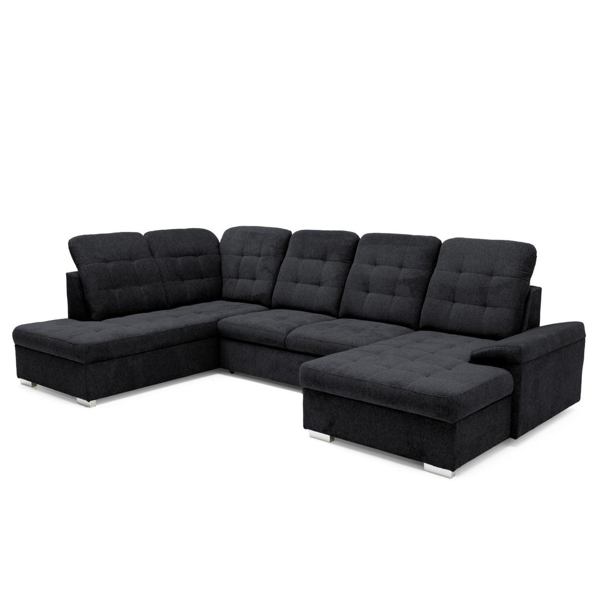 ECKSOFA U-Form OLIVIA U Links mit Schlaffunktion 124x257 Velours Schwarz - Silberfarben/Schwarz, Holz/Kunststoff (320/103/202cm) - Muffo