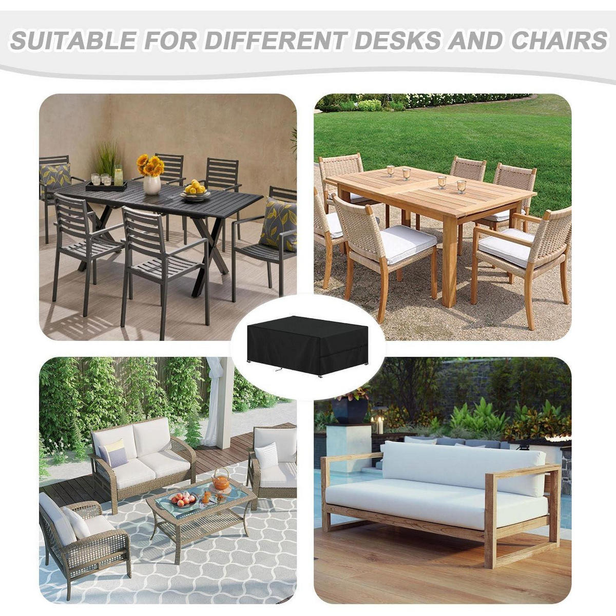ABDECKUNG für Gartenmöbel 140 x 80 x 75 cm Wasserdicht 420D Oxford Schwarz - Schwarz, Kunststoff (1/1/1cm)