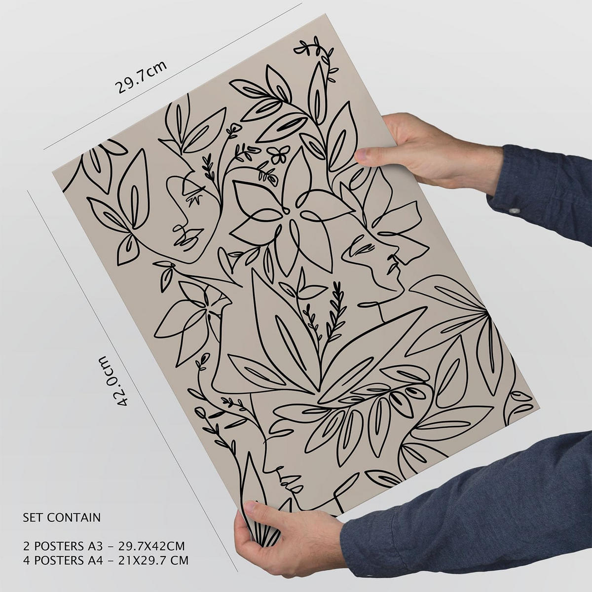POSTER Set Mit 6 Ruffenrahmen 1 In Blume Zusammenfassung Ästhetische Dekorative Gemälde Für Ihr Wohnzimmer, Schlafzimmer, Zuhause A3 & A4 Rahmenlos - Klar, Papier (29/3cm) - Nacnic