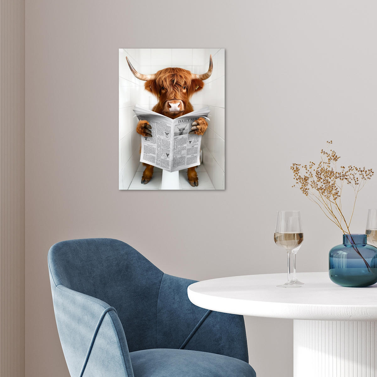 POSTER Schottisches Hochlandrind - Tier - Zeitung - Toilette 30x40 cm - Kastanienfarben, Papier (30/40/0.1cm) - MuchoWow