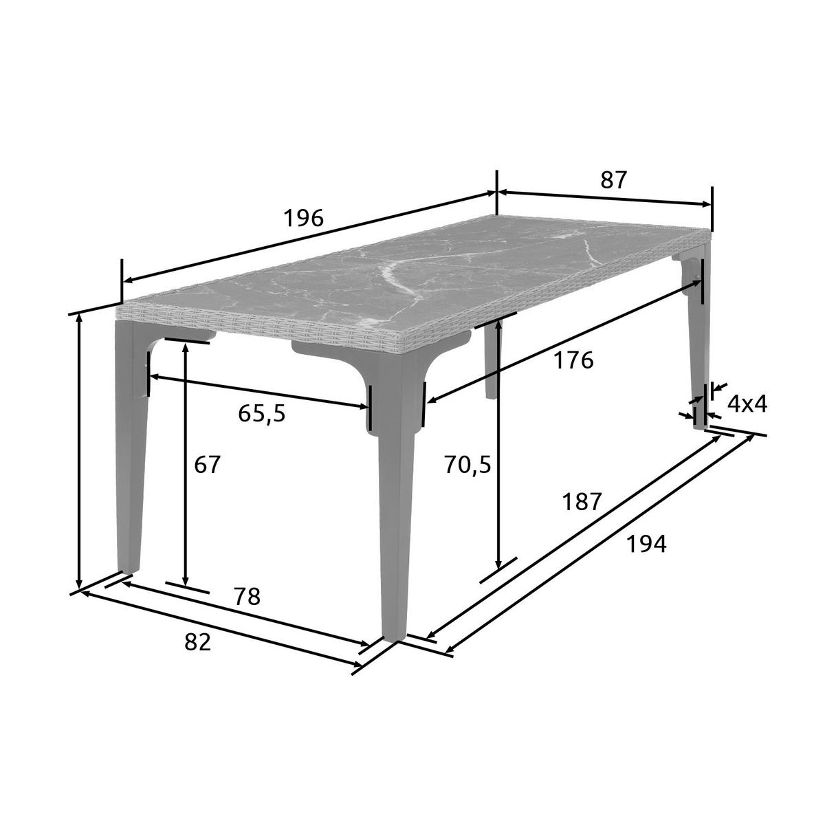 GARTENTISCH Foggia,196 x 87 x 76 cm,grau - Grau, Kunststoff (196/87/76cm) - tectake