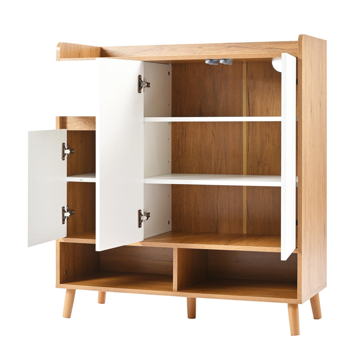 SCHUHSCHRANK in Weiß & Natur mit Massivholzbeinen & Push-to-Open-Funktion - Walnussfarben, Holzwerkstoff (90/99/35cm) - Urban Meuble