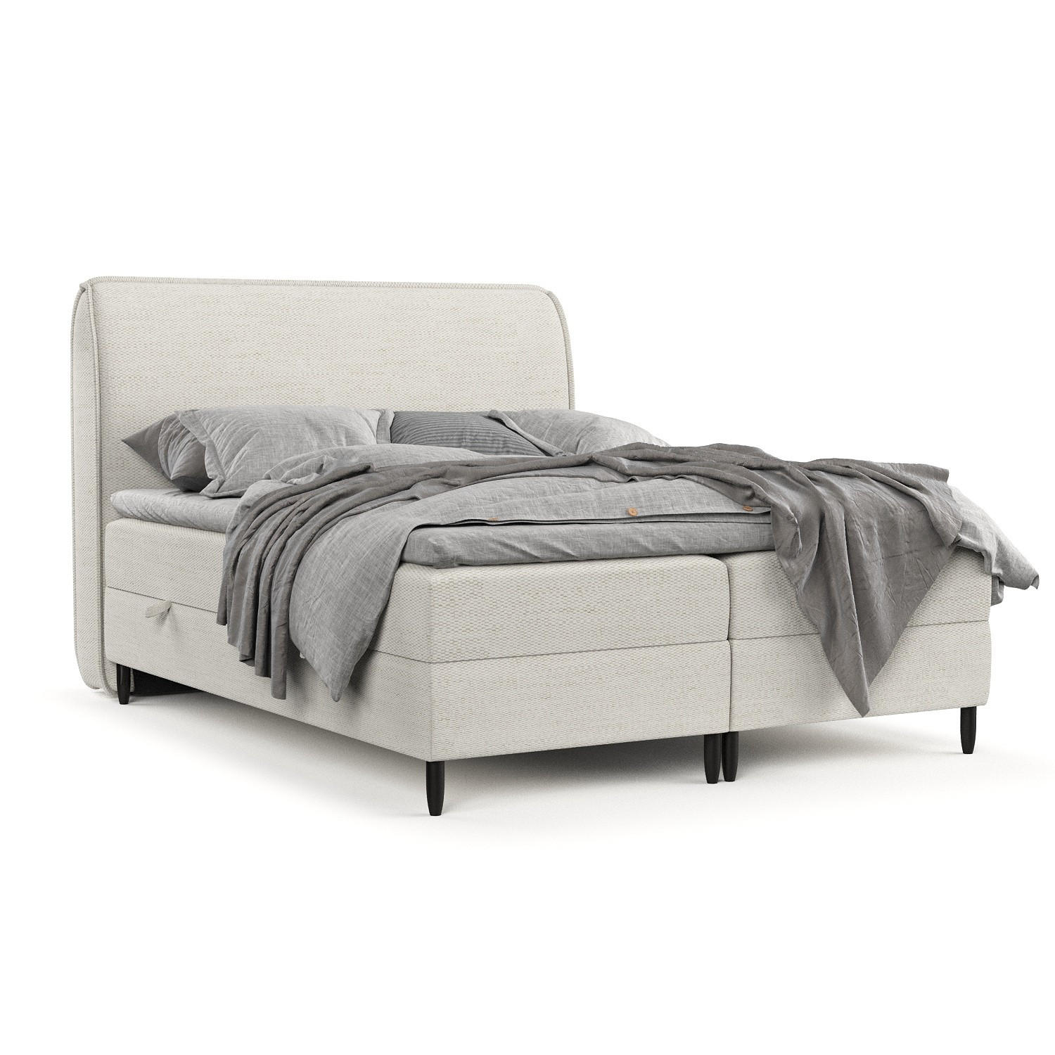 BOXBETT Lunaro 120/200 cm Creme im Modesto Stoff - Creme/Schwarz, Holz/Holzwerkstoff (120/200cm) - AltaBeds