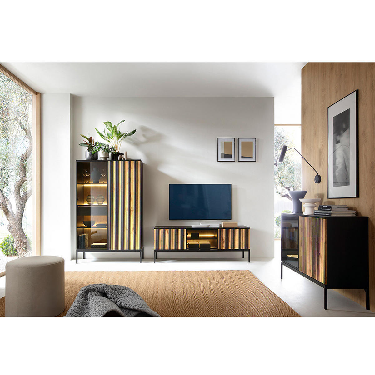 KOMMODE Sibari-160 - Schwarz, Holzwerkstoff (104/83/39cm) - Lomado