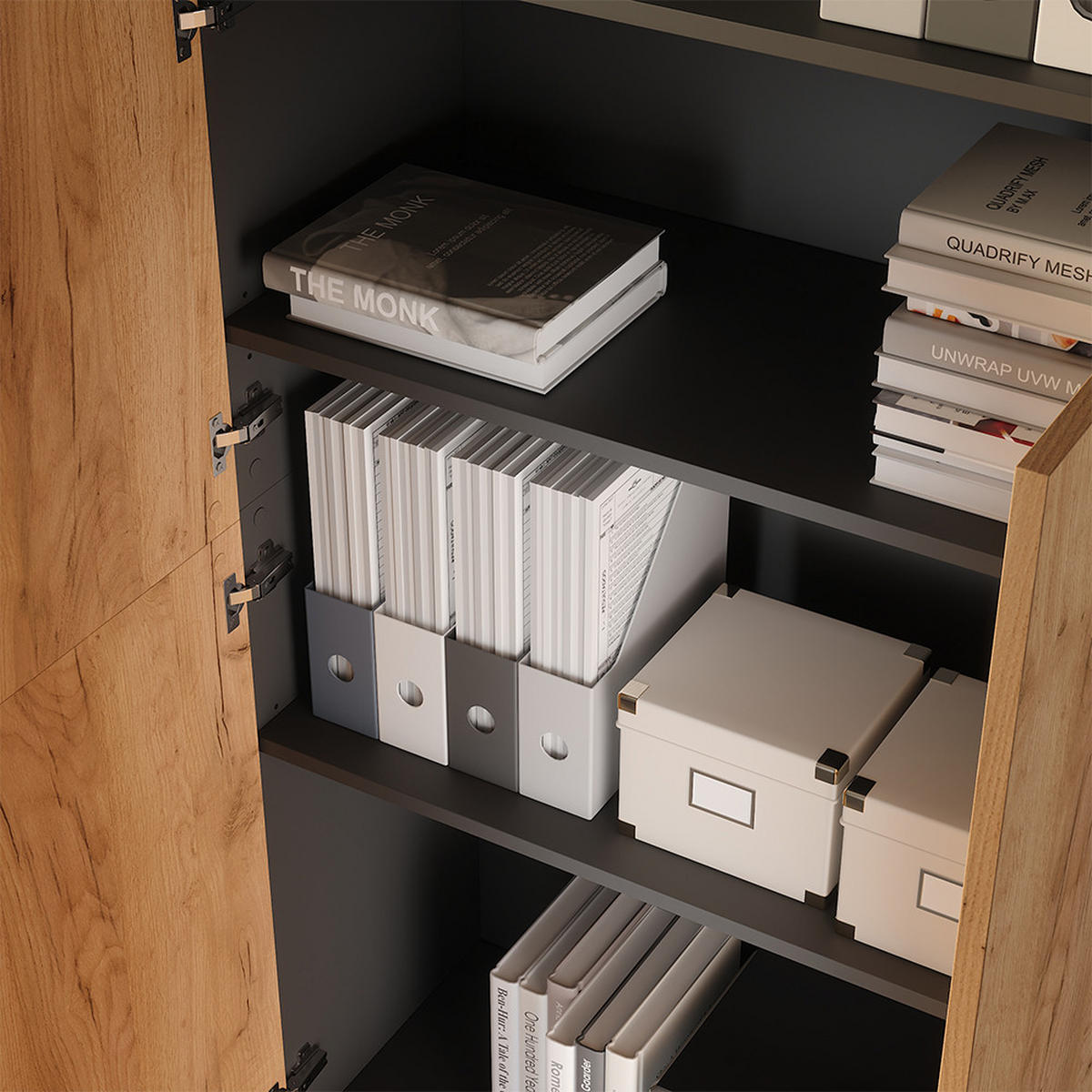 REGÁL NA DOKUMENTY Frank Antracit/zlatý dub - antracitová, kompozitní dřevo (80/223.8/37cm) - Vicco