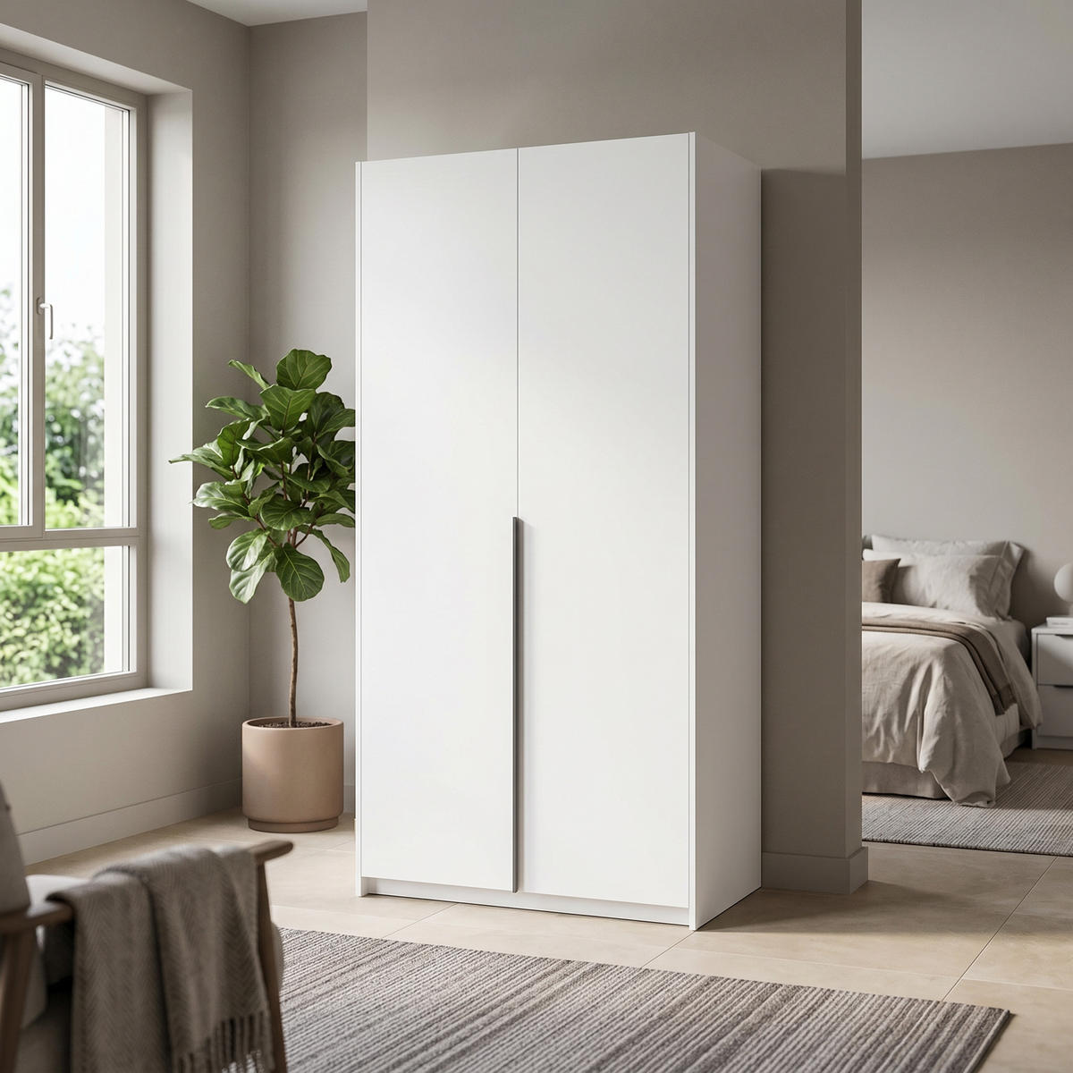 DREHTÜRENSCHRANK AMARA 100/204/58cm 2-türig Weiß - Weiß, Holzwerkstoff (100/204/58cm) - MASSENO