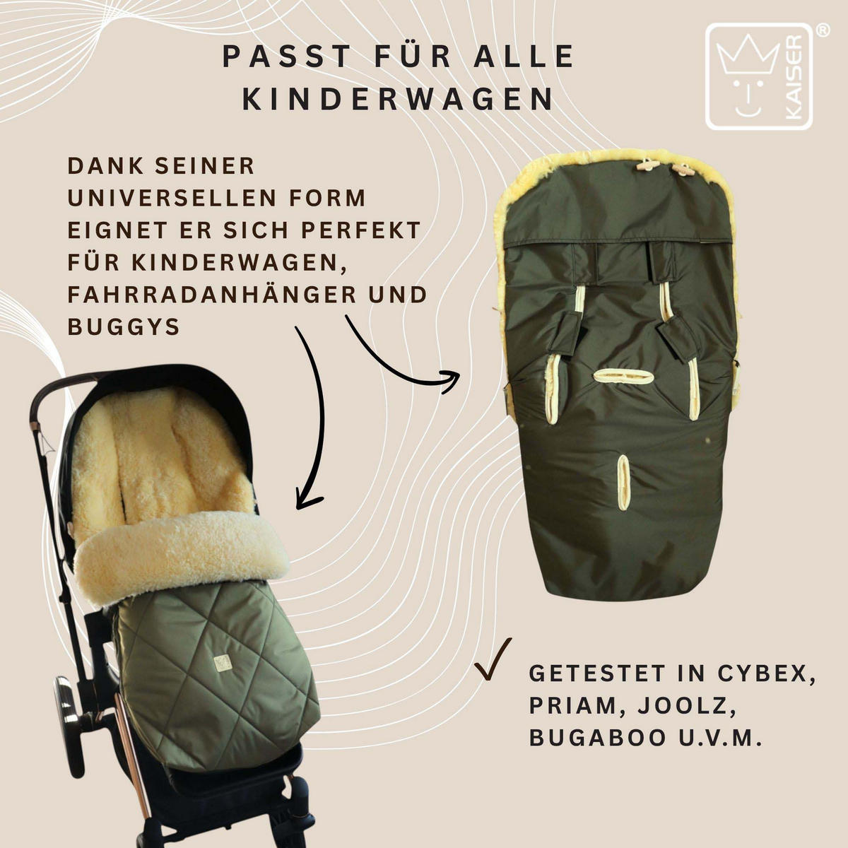 LAMMFELL-FUSSSACK Coosy, kaki - Waldgrün, Fell (45/85cm) - Kaiserbaby