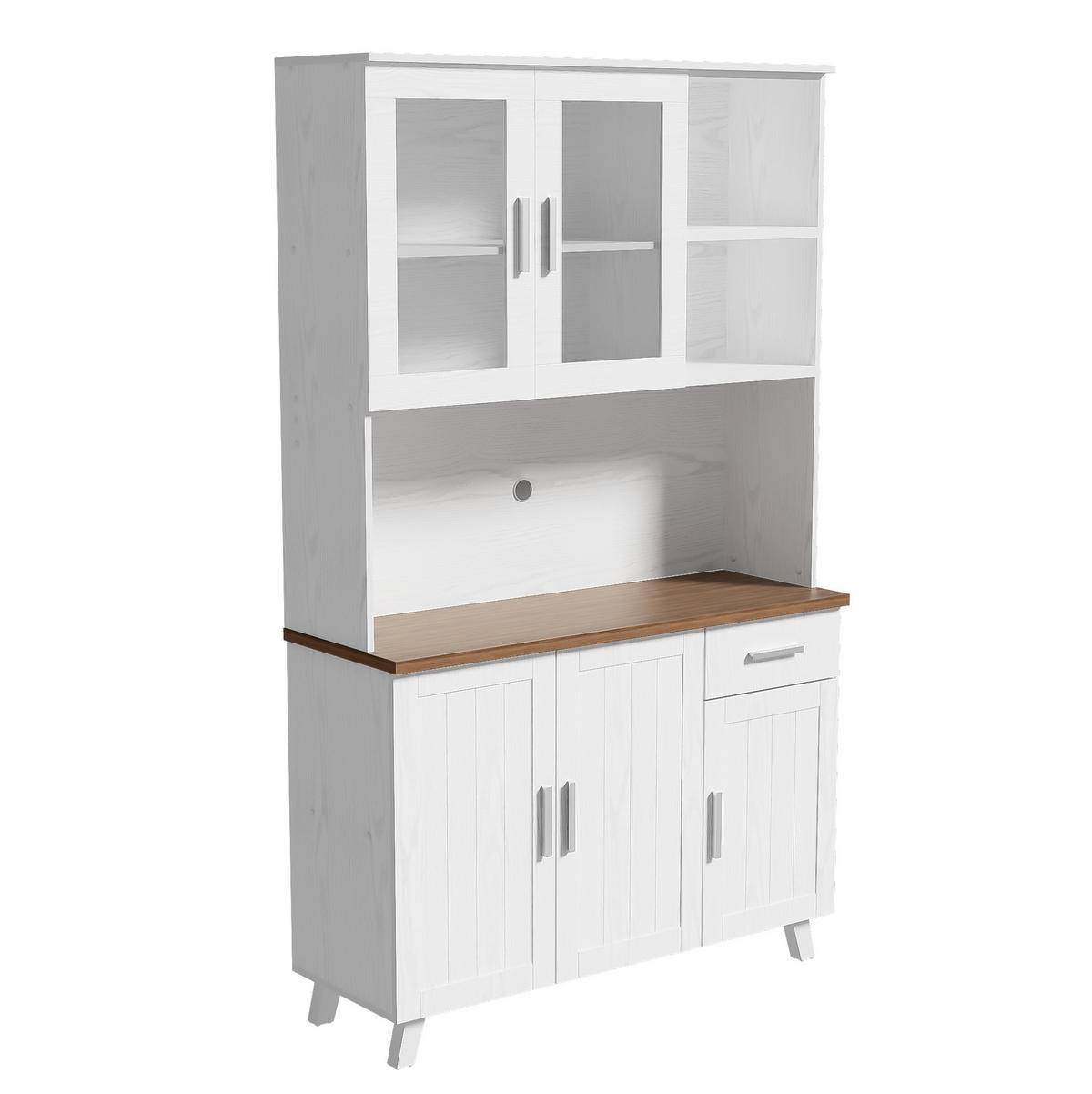 ANRICHTE 114/40/190 cm in Weiß/Braun mit 5 Türen und 2 Glastüren - Braun, Holzwerkstoff (114/190/40cm) - Flora Grace