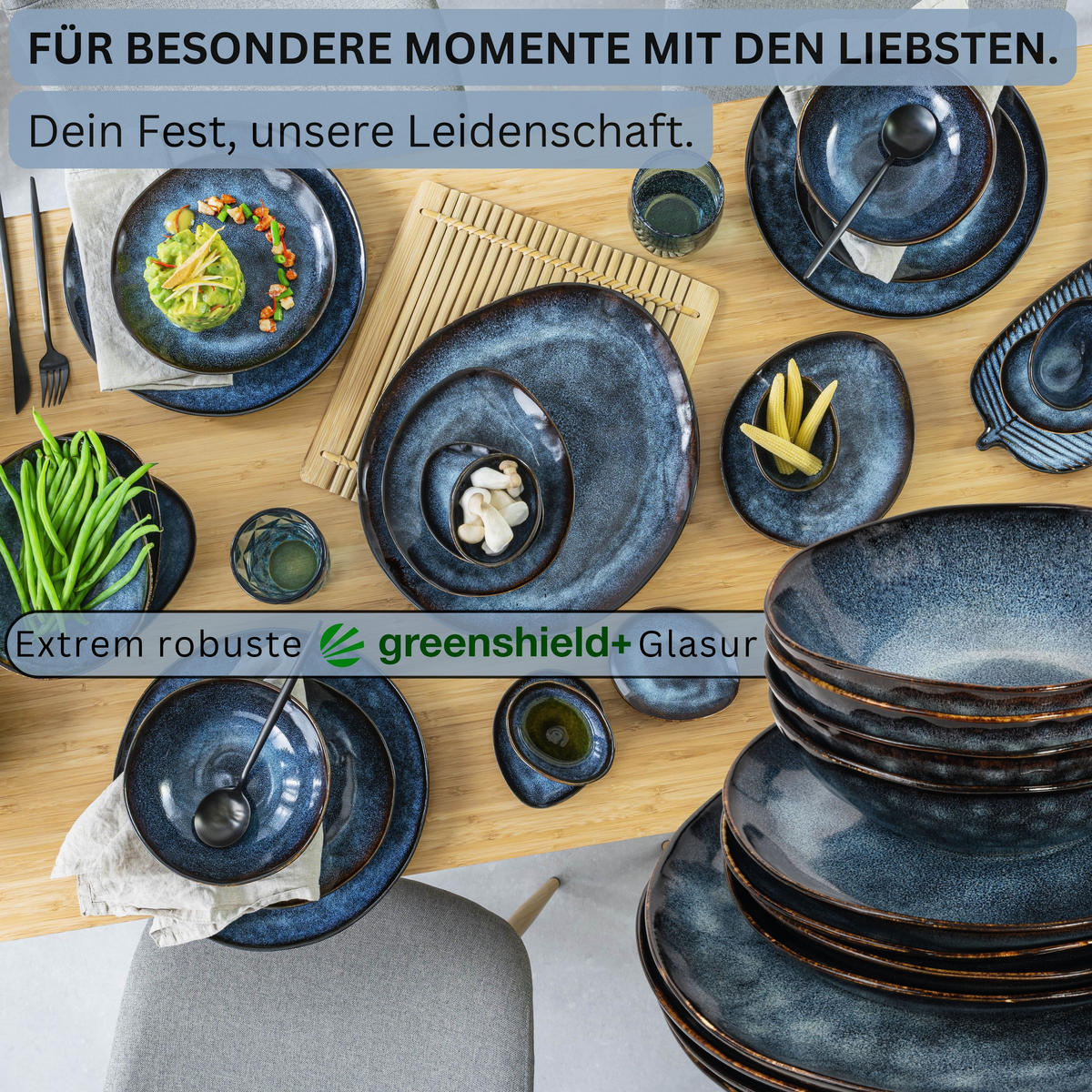 TAFELSERVICE TOKIO - 36 teilig aus Steingut 12 Personen - Dunkelblau, Stein (50/30/80cm) - Sänger