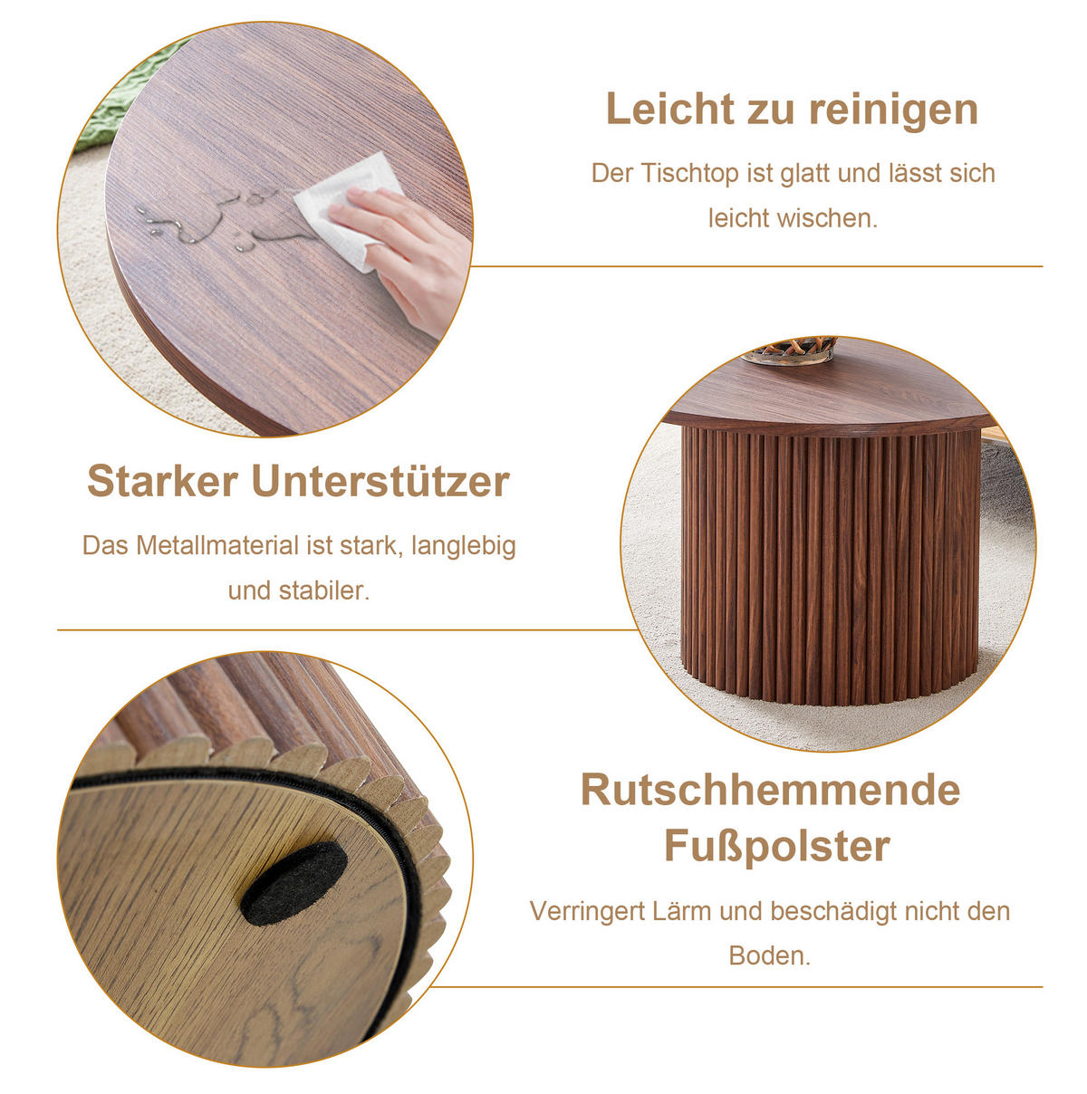 KLUBSKA miza 70 cm, MDF v dekorju oreha, okrogla s kovinskim okvirjem - barva oreha, leseni material (70/70/42cm) - BEAOK
