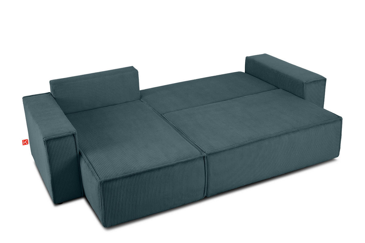 ECKSOFA-LINKS/RECHTS NAPI Schlaffunktion mit Cordbezug, Blau - Blau/Schwarz, Textil (262/148cm) - KONSIMO®