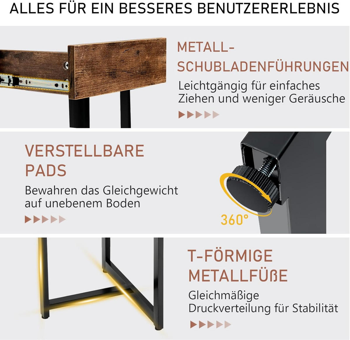 SKRIVBORD 75 cm i vintage-ekdesign - Brun, Trä (55/120/75cm) - COSTWAY