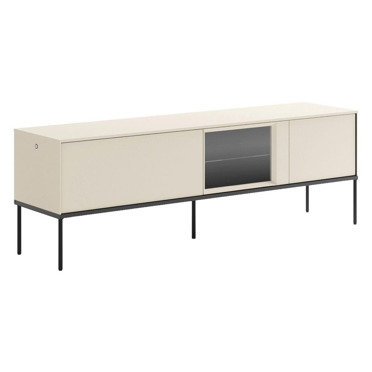 TV-LOWBOARD Bellezo mit beleuchteter Glasvitrine Creme 166/55/41 cm - Creme/Schwarz, Holzwerkstoff (166/55/41cm) - Selsey