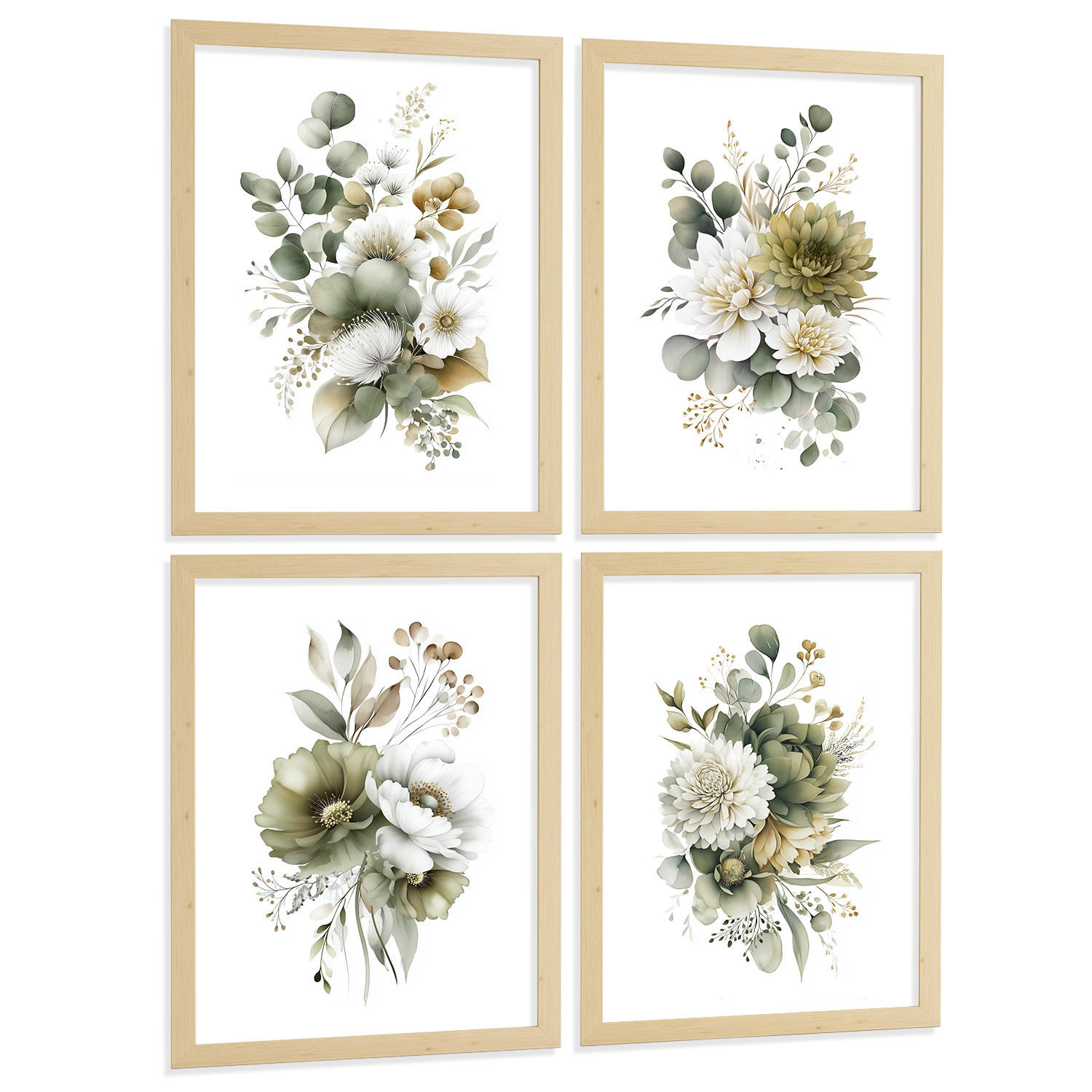Nacnic PLAKAT Sada 4 boho botanických uměleckých tisků. Akvarelové květinové nástěnné umění. Velikost Bezrámové A4