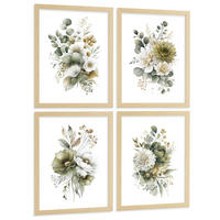 PLAKAT Sada 4 boho botanických uměleckých tisků. Akvarelové květinové nástěnné umění. Velikost Bezrámové A3 - čirá, papír (29.7/42/3cm) - Nacnic