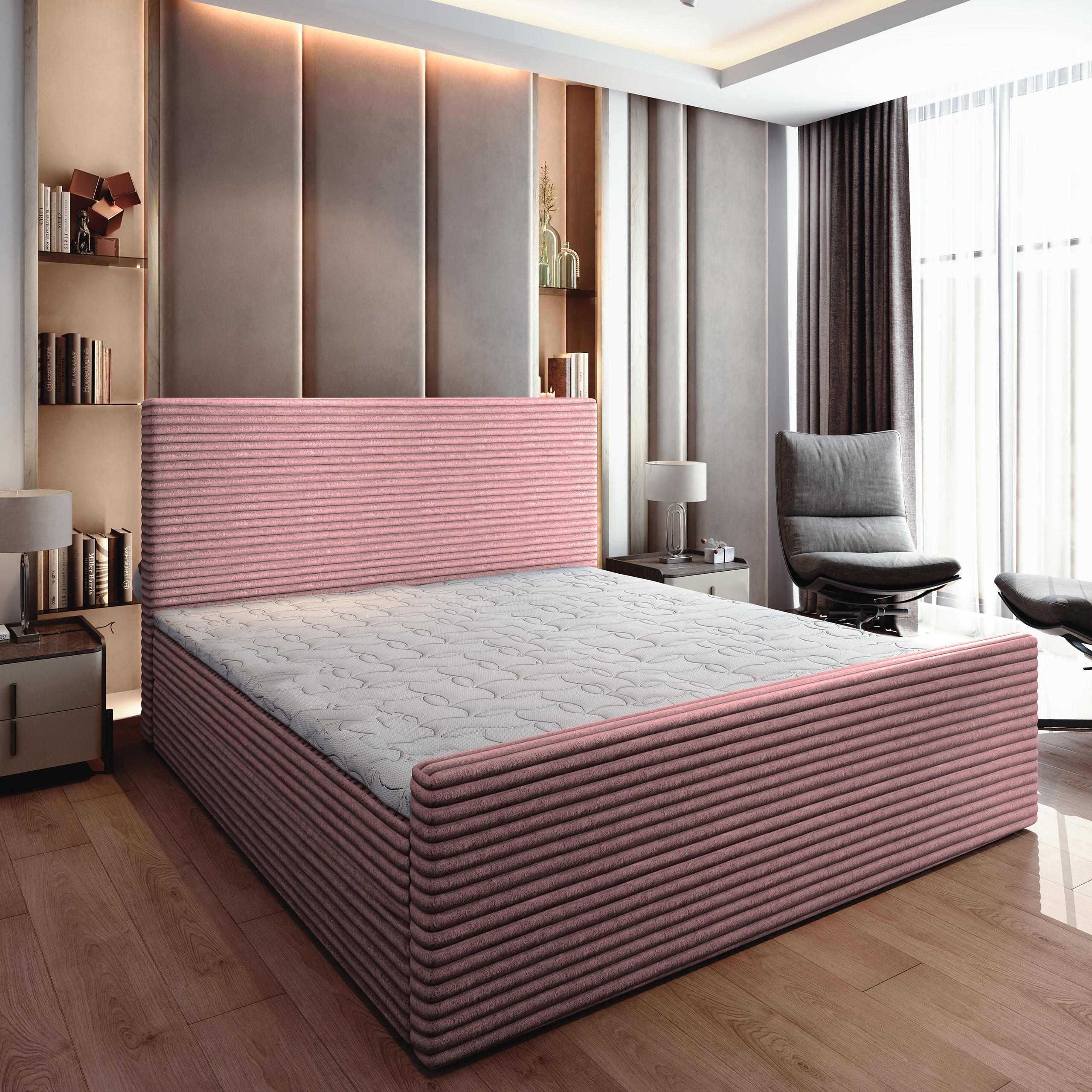 BOXBETT BRENTO 180x200 cm mit Matratze und Topper - Rosa - Rosa, Holz (180/200cm) - MASSENO