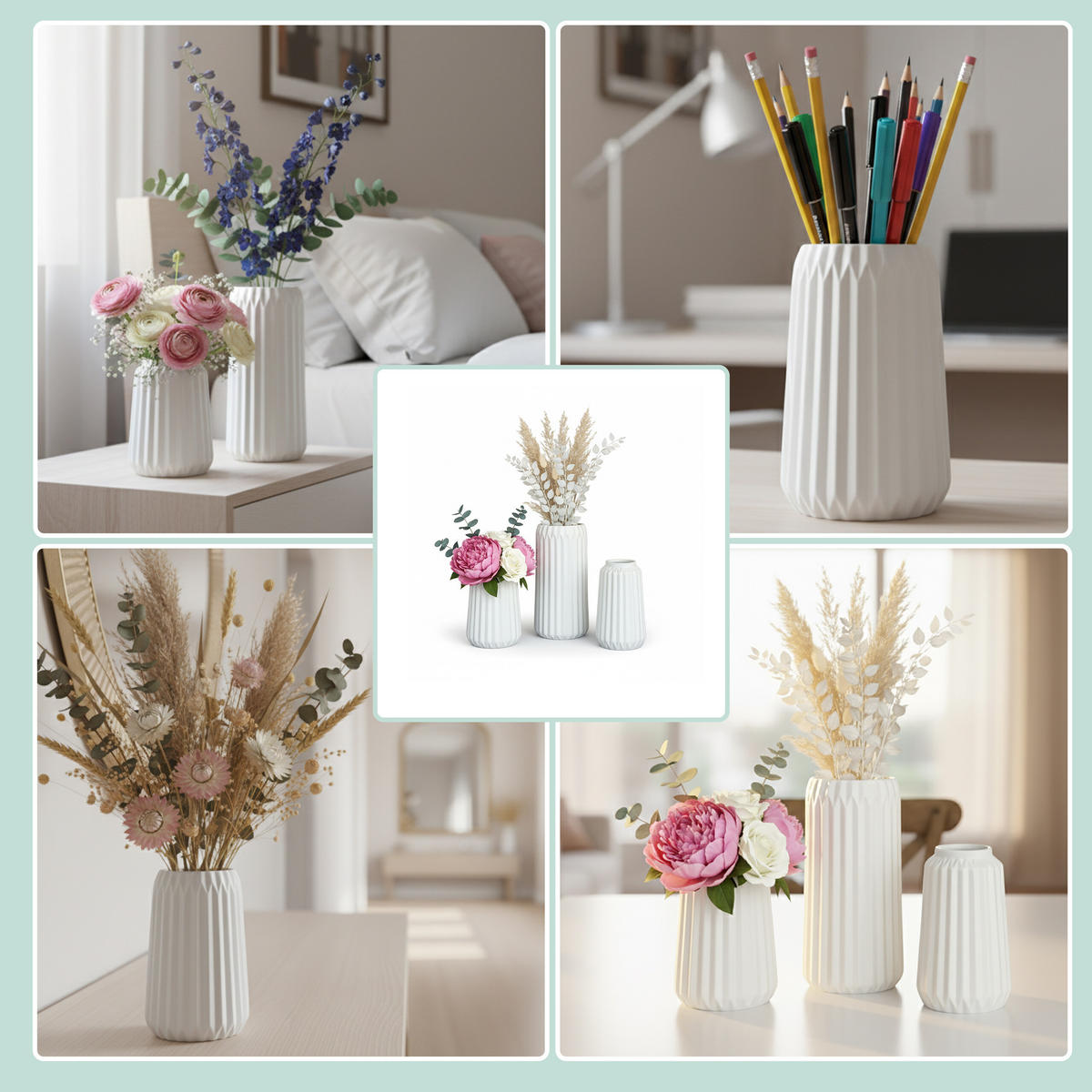 SADA váz - biela, keramika (20cm) - Relaxdays