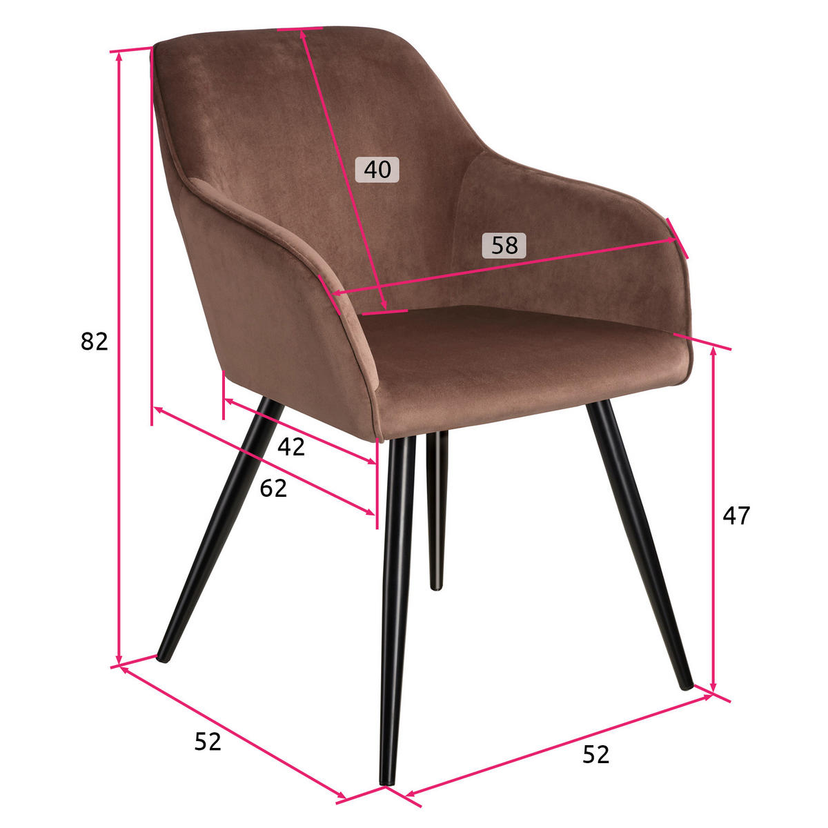 ESSZIMMERSTUHL Marilyn,58 x 62 x 82 cm,braun/schwarz - Schwarz/Braun, Textil (58/82/62cm) - tectake