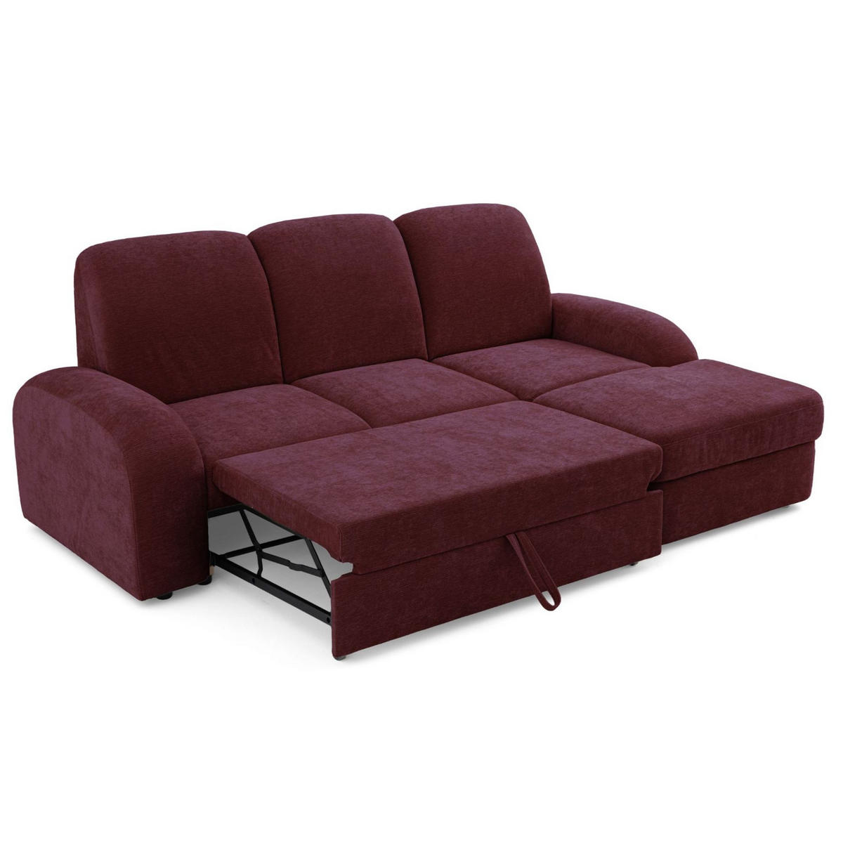 ECKSOFA VIBE S Rechts mit Schlaffunktion 130x202 Chenille Bordeaux - Bordeaux/Schwarz, Holz/Kunststoff (156/255cm) - Muffo
