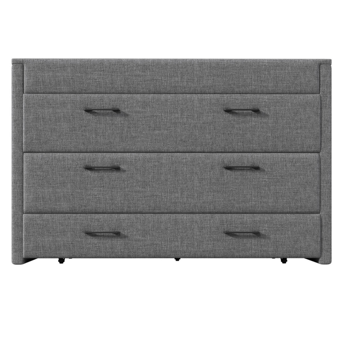 BETT 140/200 cm Grau mit Schublade und USB- und Type-C-Anschlüssen - Grau, Textil (140/200cm) - Flora Grace
