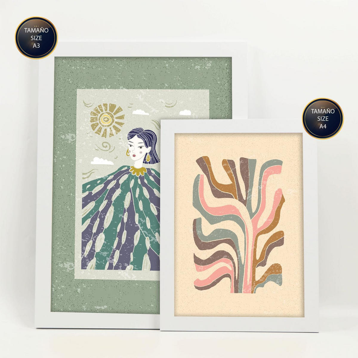 POSTER Set Mit 6 Drucken Von Mutter Natur In Ethnischer Dekorative Rahmen Für Ihr Wohnzimmer Schlafzimmer Zuhause Wandkunstdruck A3 & A4 Weißer Rahmen - Weiß, Papier (29/3cm) - Nacnic