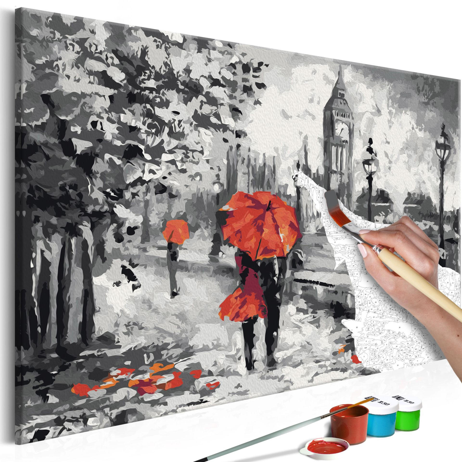 MALEN NACH ZAHLEN 50/40 cm - Rot/Grau, Textil (1.4/40cm) - KUNSTLOFT