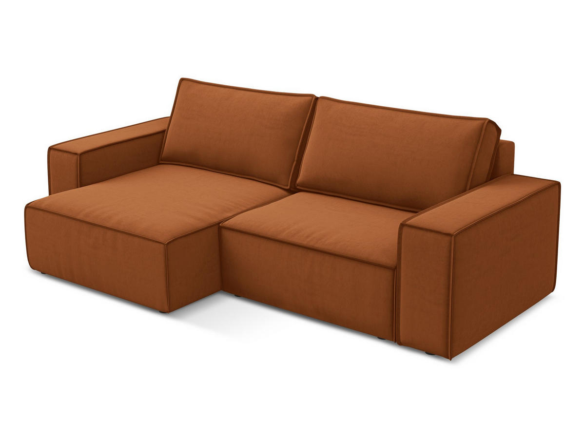 ECKSOFA mit Schlaffunktion Samt Stoff Orange - Terra cotta/Schwarz, Kunststoff/Textil (148/257cm) - Makamii