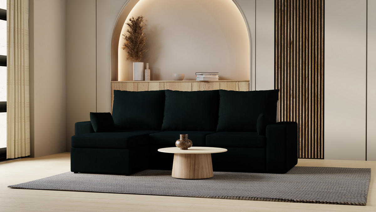ECKSOFA Paco mit Bettkasten und Schlaffunktion, L-Form/XL-Form, Velourstoff, Universal - Anthrazit, Holzwerkstoff (246/145cm) - 4ALL HOME
