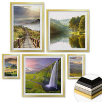 WANDBILDER 5er Set - 50x50 cm & 20x30 cm & 40x60 cm Goldrahmen - Aquarell von grünen tropischen Blättern - Goldfarben, Kunststoff (40/60cm) - ArtPrintCave