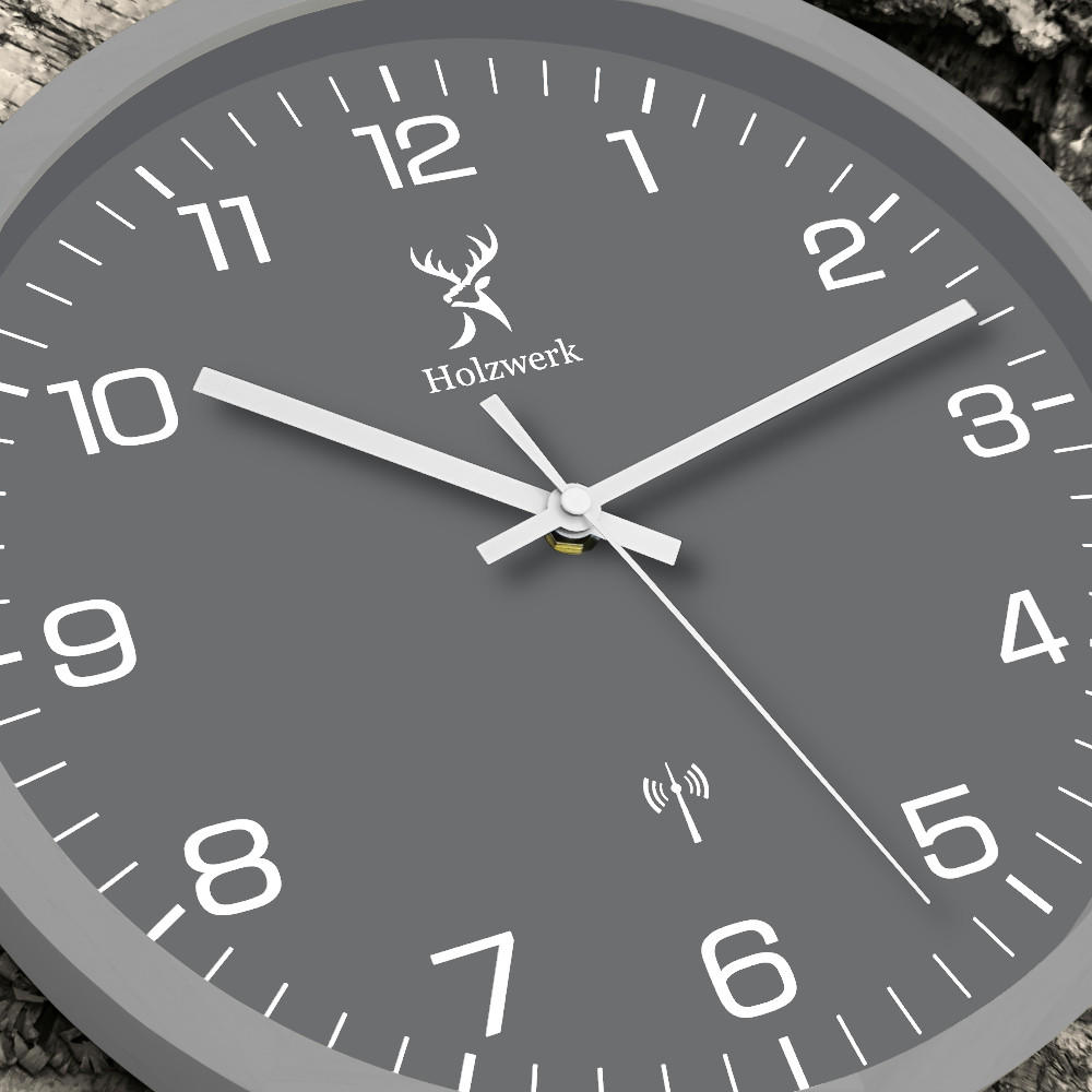 Thumbnail - Holzwerk Wanduhr, Grau, Weiß, Holz, Glas, Metall, Holz Optik, Rund, 30x30x4.2 cm, CE, Funkuhr, Dekoration, Uhren, Wanduh...