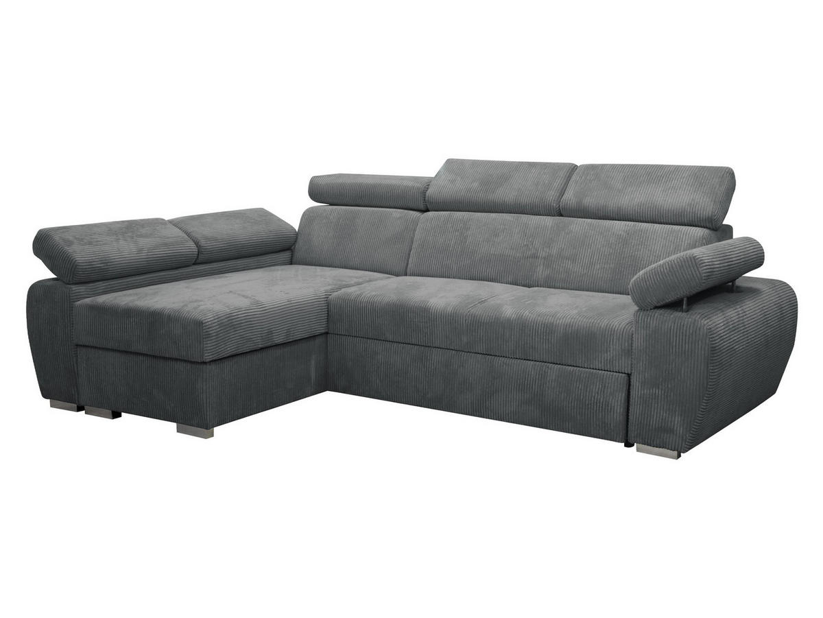 ECKSOFA Boston Mini Premium Cord 2RLC, Seite: Links LC+2R - Chromfarben/Grau, Holz/Textil (255/170cm) - MIRJAN24