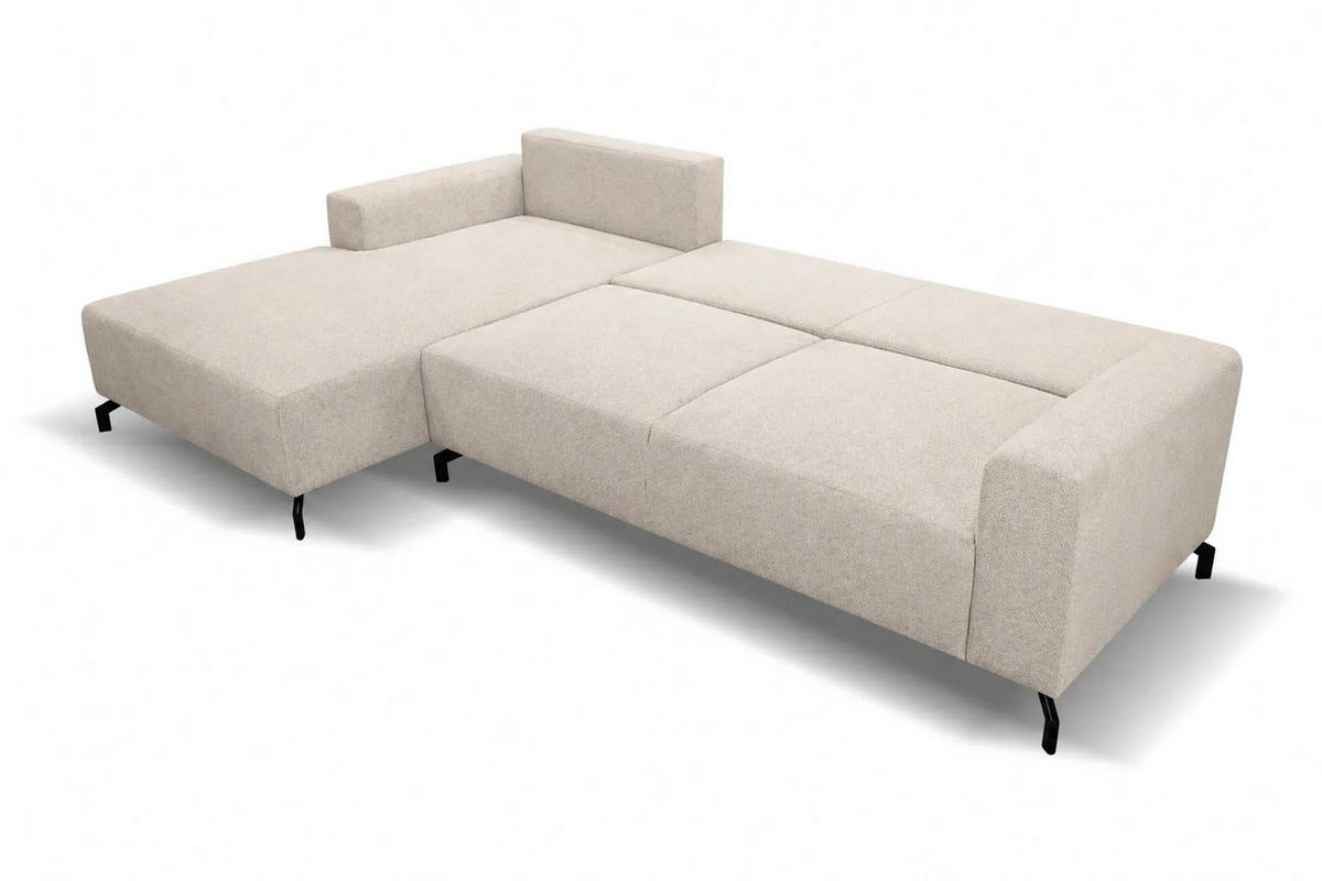 ECKSOFA Aspen in L-Form, Coach mit Schlaffunktion, Farbe: Beige, Velourstoff, Ottomane Links - Beige, Textil (187/312cm) - VENASI MÖBEL
