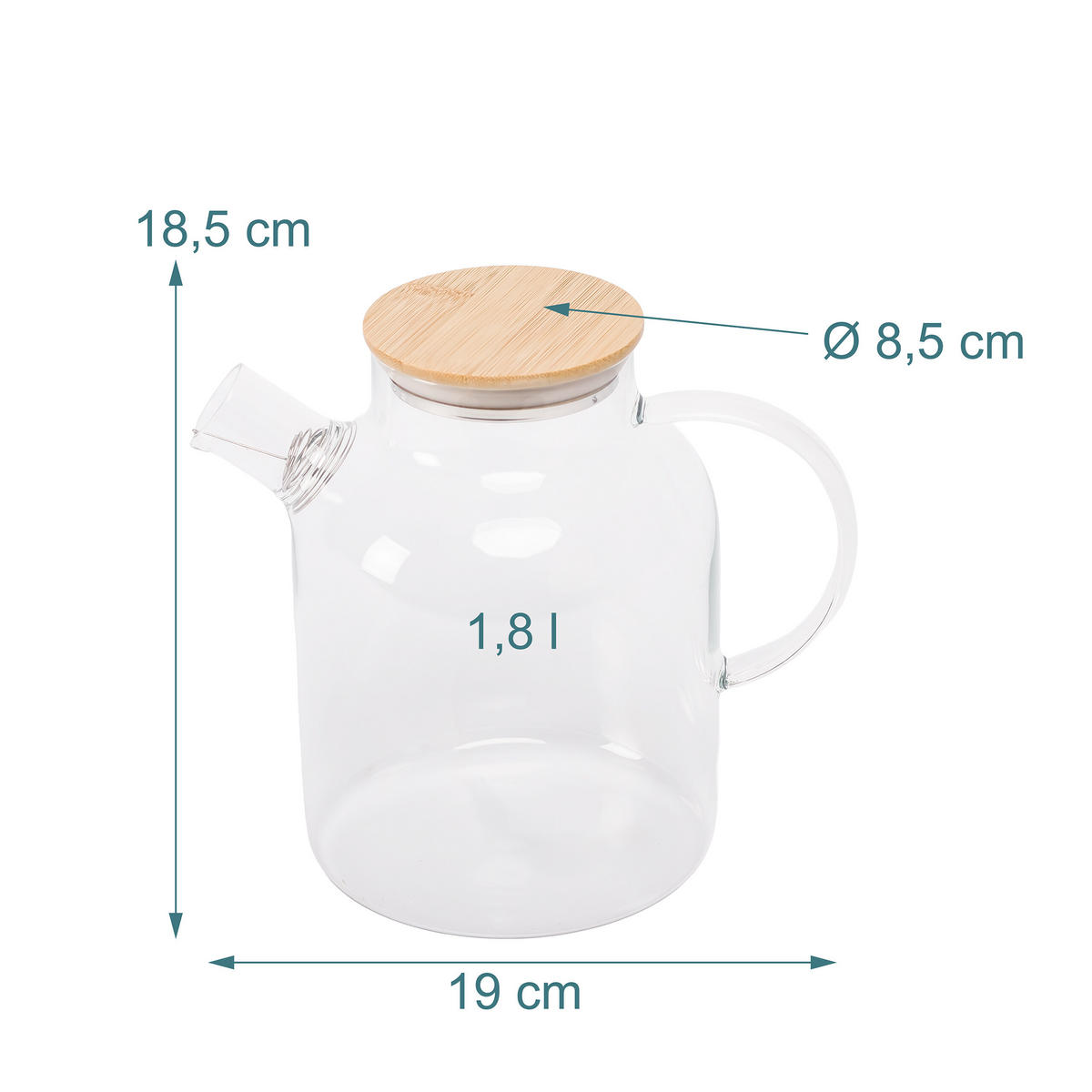 TEEKANNE - Transparent, Glas/Holz (1.8L) - Relaxdays