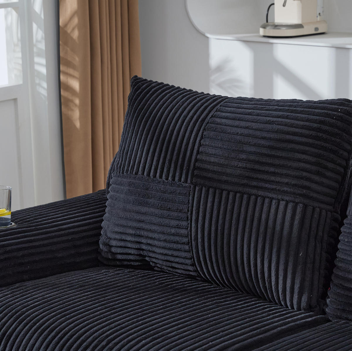 SOFA 2-Sitzer mit Cupholder 200 x 99 x 80 cm Cord Black - Schwarz, Kunststoff (99/80/200cm) - Meubliv