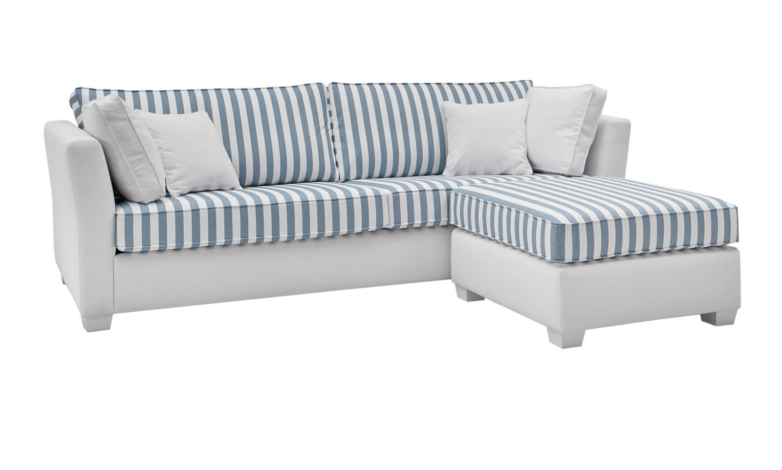 SOFA 3-Sitzer creme blau gestreift, Landhaus 240 cm, Couch Set inklusive Hocker - Blau/Creme, Holz/Textil (240/88/176cm) - Furn.Design