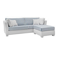 SOFA 3-Sitzer creme blau gestreift, Landhaus 240 cm, Couch Set inklusive Hocker - Blau/Creme, Holz/Textil (240/88/176cm) - Furn.Design