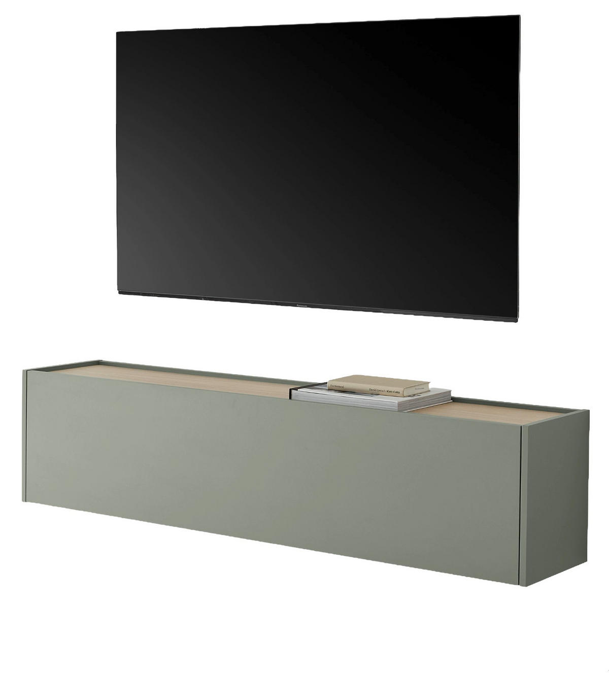 TV-LOWBOARD in Salbei Grün mit Eiche, Hängeschrank mit Stauraum, 150 cm - Salbeigrün/Eichefarben, Holz/Holzwerkstoff (150/35/30cm) - Furn.Design