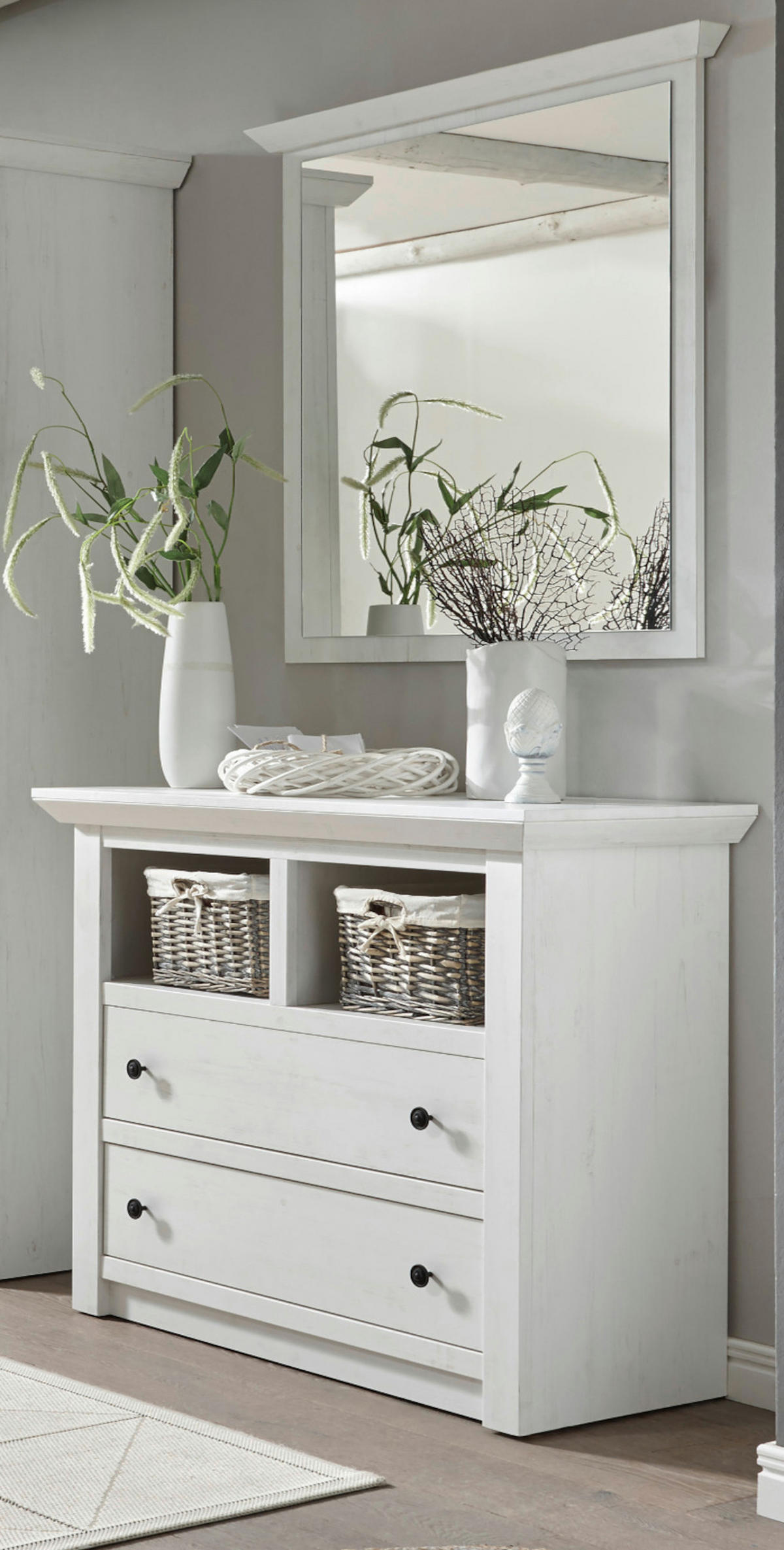 KOMMODE Hooge in Pinie weiß 105 x 90 cm - Weiß, Holzwerkstoff/Metall (105/90/45cm) - Furn.Design